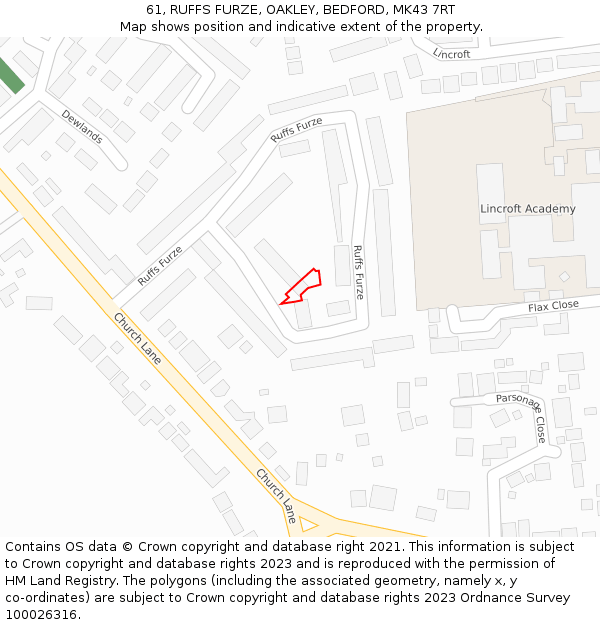 61, RUFFS FURZE, OAKLEY, BEDFORD, MK43 7RT: Location map and indicative extent of plot