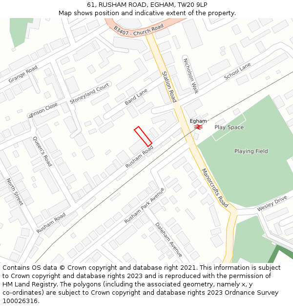 61, RUSHAM ROAD, EGHAM, TW20 9LP: Location map and indicative extent of plot