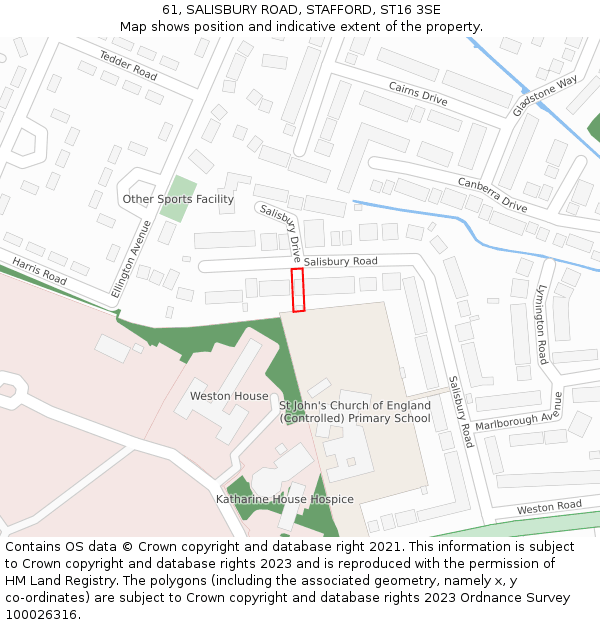 61, SALISBURY ROAD, STAFFORD, ST16 3SE: Location map and indicative extent of plot