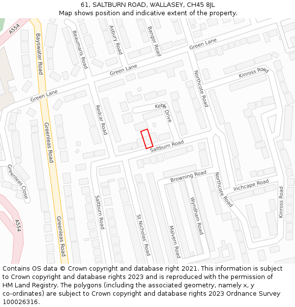 61, SALTBURN ROAD, WALLASEY, CH45 8JL: Location map and indicative extent of plot