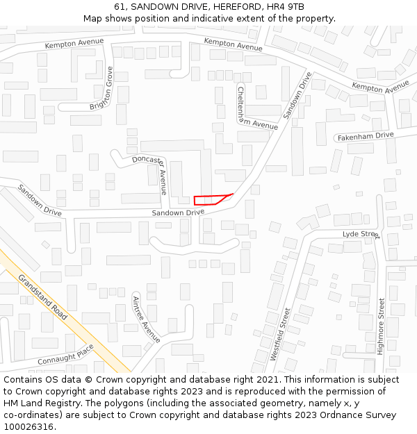 61, SANDOWN DRIVE, HEREFORD, HR4 9TB: Location map and indicative extent of plot