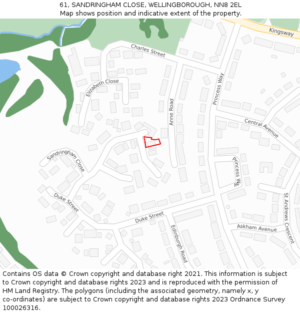 61, SANDRINGHAM CLOSE, WELLINGBOROUGH, NN8 2EL: Location map and indicative extent of plot