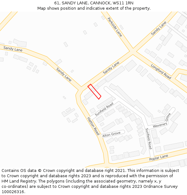 61, SANDY LANE, CANNOCK, WS11 1RN: Location map and indicative extent of plot