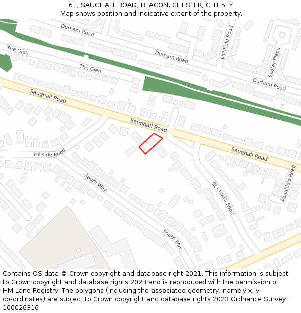 61, SAUGHALL ROAD, BLACON, CHESTER, CH1 5EY: Location map and indicative extent of plot