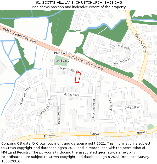 61, SCOTTS HILL LANE, CHRISTCHURCH, BH23 1HG: Location map and indicative extent of plot