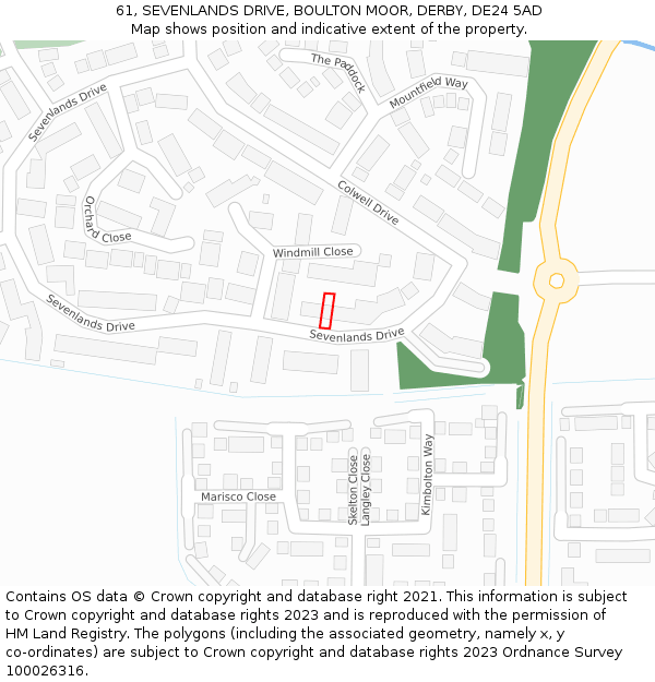 61, SEVENLANDS DRIVE, BOULTON MOOR, DERBY, DE24 5AD: Location map and indicative extent of plot