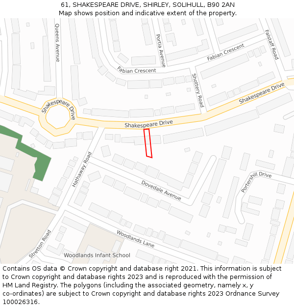 61, SHAKESPEARE DRIVE, SHIRLEY, SOLIHULL, B90 2AN: Location map and indicative extent of plot