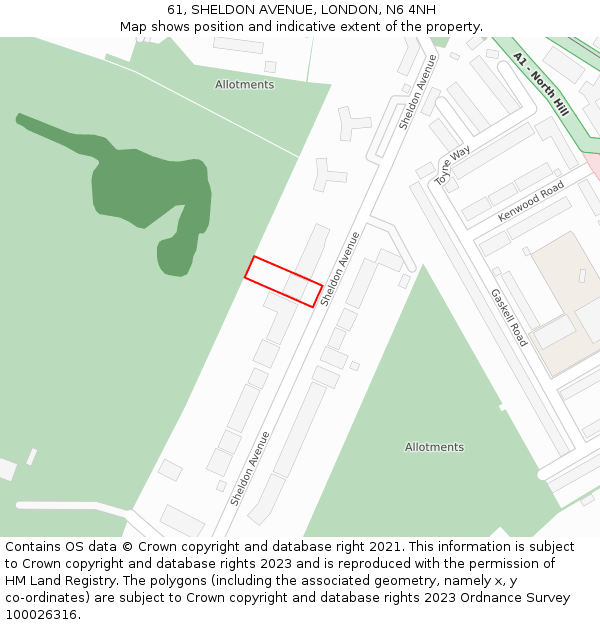 61, SHELDON AVENUE, LONDON, N6 4NH: Location map and indicative extent of plot