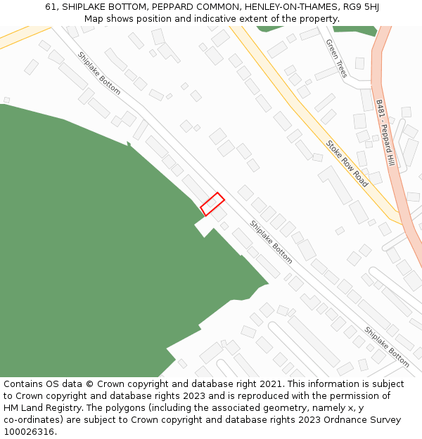 61, SHIPLAKE BOTTOM, PEPPARD COMMON, HENLEY-ON-THAMES, RG9 5HJ: Location map and indicative extent of plot