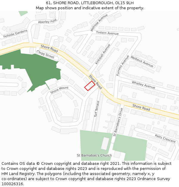 61, SHORE ROAD, LITTLEBOROUGH, OL15 9LH: Location map and indicative extent of plot