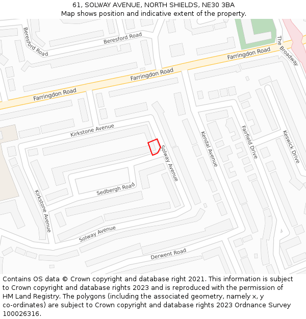 61, SOLWAY AVENUE, NORTH SHIELDS, NE30 3BA: Location map and indicative extent of plot