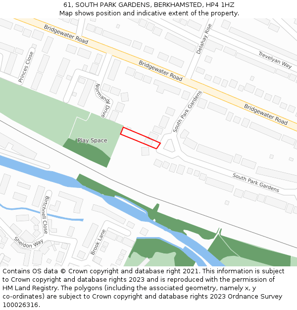 61, SOUTH PARK GARDENS, BERKHAMSTED, HP4 1HZ: Location map and indicative extent of plot