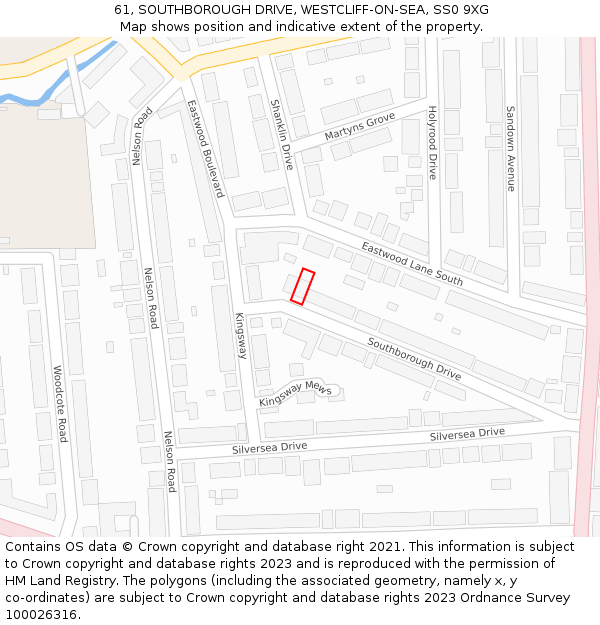 61, SOUTHBOROUGH DRIVE, WESTCLIFF-ON-SEA, SS0 9XG: Location map and indicative extent of plot
