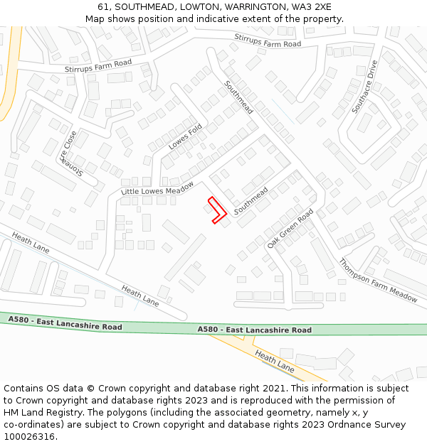 61, SOUTHMEAD, LOWTON, WARRINGTON, WA3 2XE: Location map and indicative extent of plot