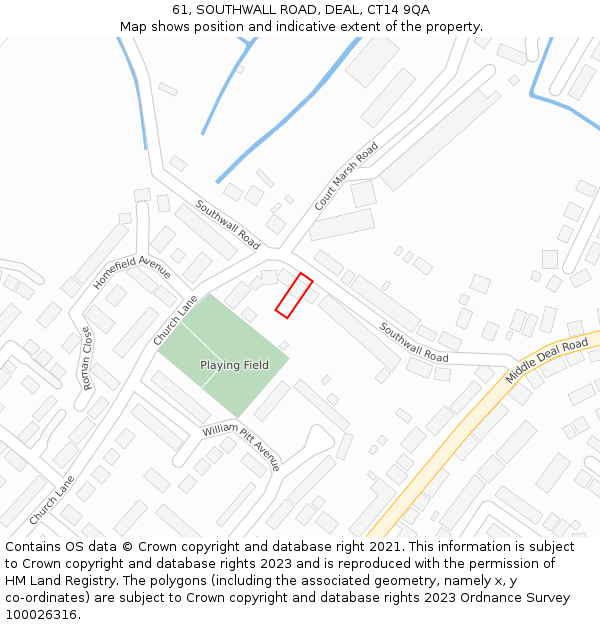 61, SOUTHWALL ROAD, DEAL, CT14 9QA: Location map and indicative extent of plot