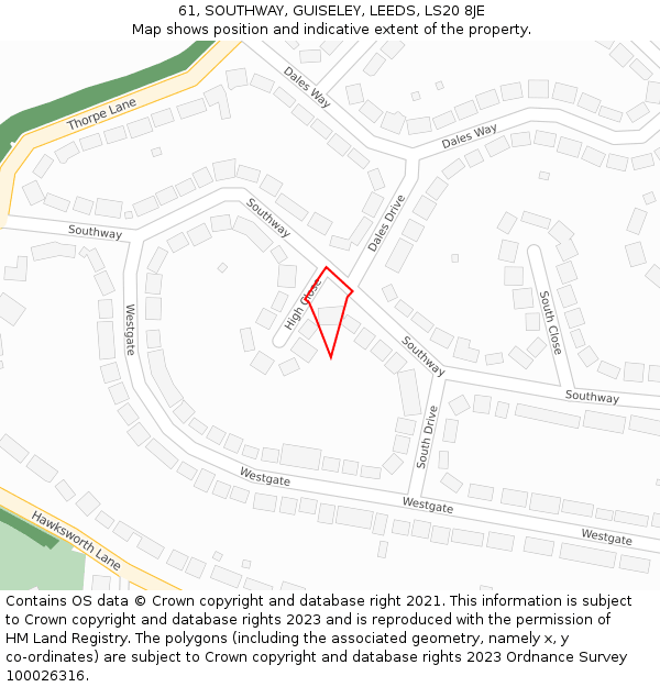 61, SOUTHWAY, GUISELEY, LEEDS, LS20 8JE: Location map and indicative extent of plot