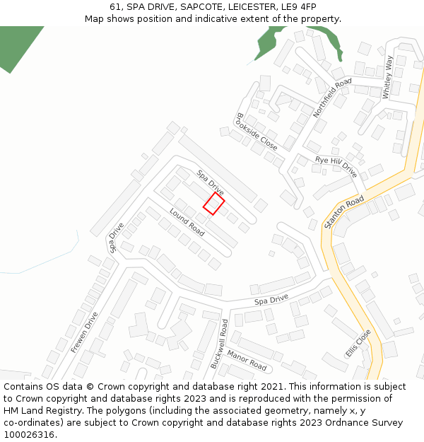 61, SPA DRIVE, SAPCOTE, LEICESTER, LE9 4FP: Location map and indicative extent of plot