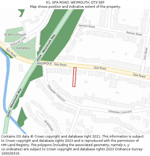 61, SPA ROAD, WEYMOUTH, DT3 5EP: Location map and indicative extent of plot