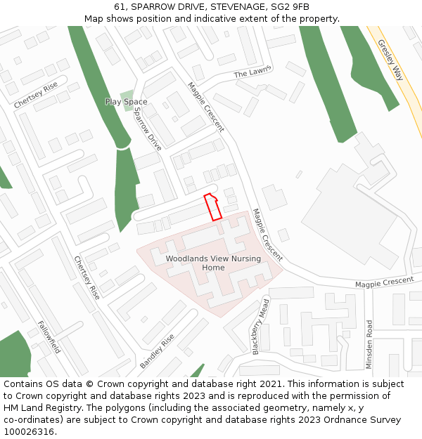 61, SPARROW DRIVE, STEVENAGE, SG2 9FB: Location map and indicative extent of plot