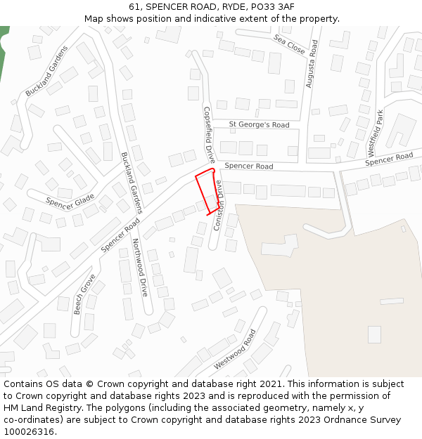 61, SPENCER ROAD, RYDE, PO33 3AF: Location map and indicative extent of plot