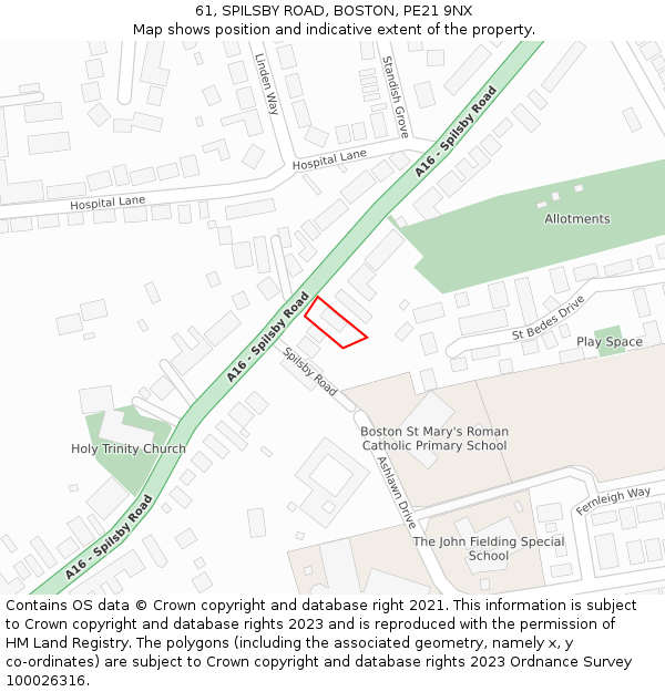 61, SPILSBY ROAD, BOSTON, PE21 9NX: Location map and indicative extent of plot