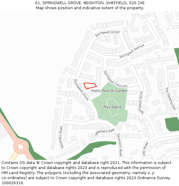 61, SPRINGWELL GROVE, BEIGHTON, SHEFFIELD, S20 1XE: Location map and indicative extent of plot