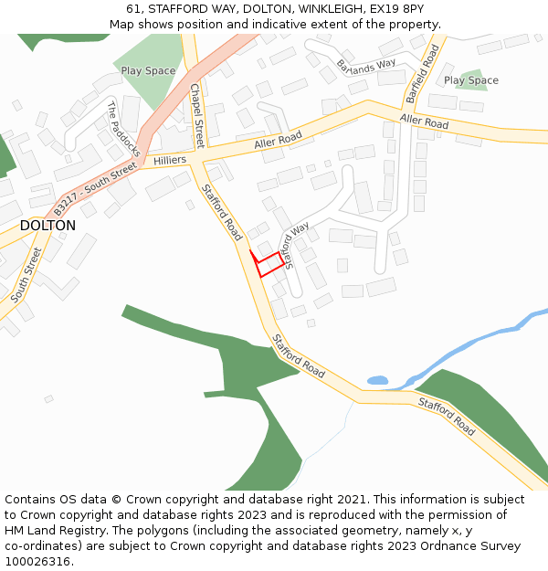 61, STAFFORD WAY, DOLTON, WINKLEIGH, EX19 8PY: Location map and indicative extent of plot
