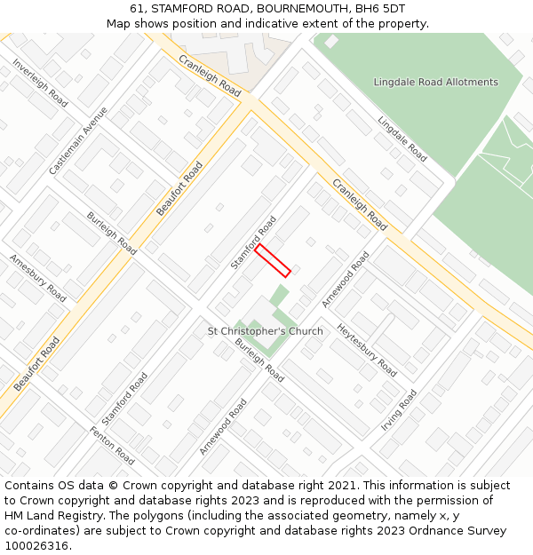 61, STAMFORD ROAD, BOURNEMOUTH, BH6 5DT: Location map and indicative extent of plot