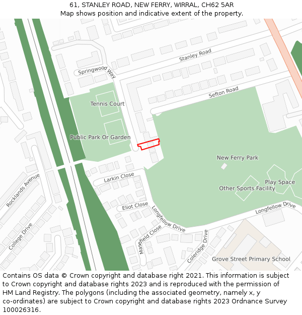 61, STANLEY ROAD, NEW FERRY, WIRRAL, CH62 5AR: Location map and indicative extent of plot