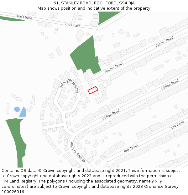 61, STANLEY ROAD, ROCHFORD, SS4 3JA: Location map and indicative extent of plot