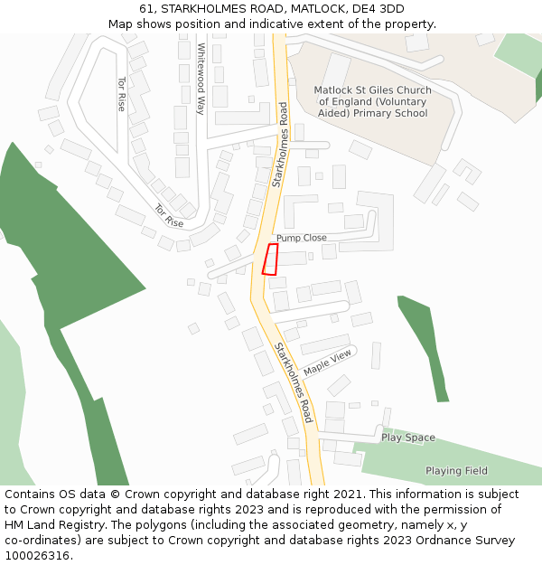61, STARKHOLMES ROAD, MATLOCK, DE4 3DD: Location map and indicative extent of plot