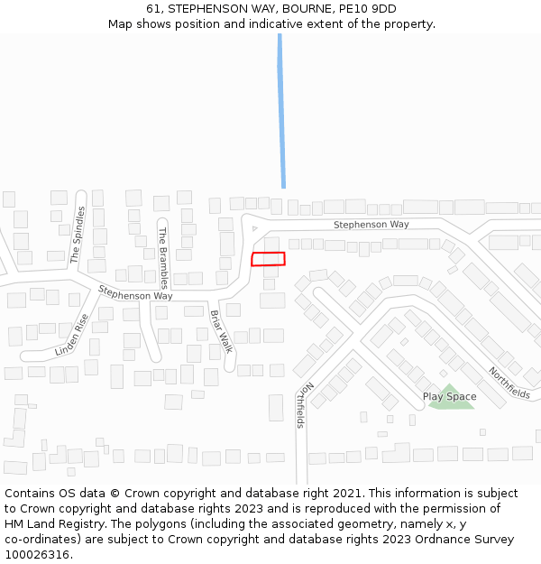 61, STEPHENSON WAY, BOURNE, PE10 9DD: Location map and indicative extent of plot