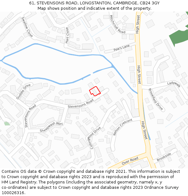 61, STEVENSONS ROAD, LONGSTANTON, CAMBRIDGE, CB24 3GY: Location map and indicative extent of plot