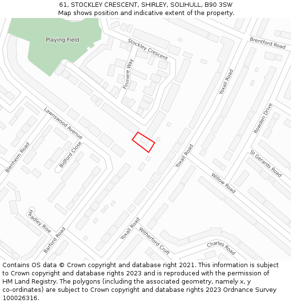 61, STOCKLEY CRESCENT, SHIRLEY, SOLIHULL, B90 3SW: Location map and indicative extent of plot