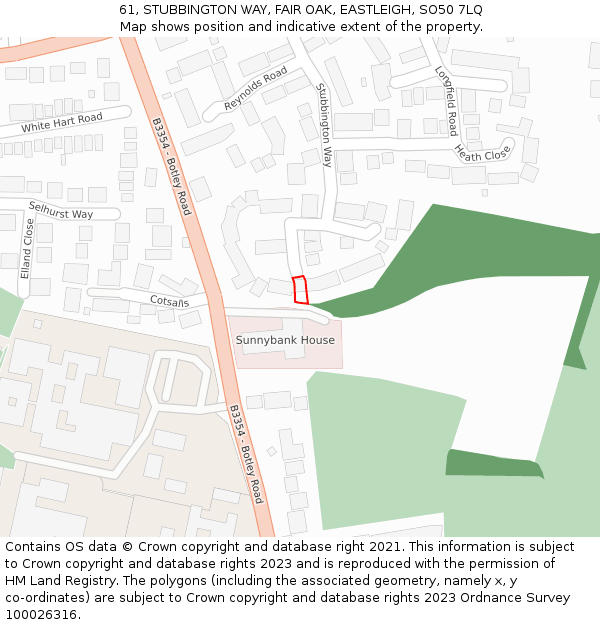 61, STUBBINGTON WAY, FAIR OAK, EASTLEIGH, SO50 7LQ: Location map and indicative extent of plot