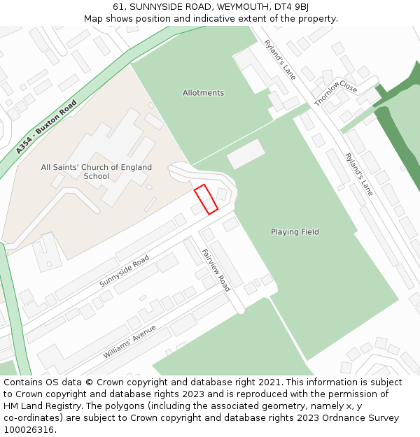 61, SUNNYSIDE ROAD, WEYMOUTH, DT4 9BJ: Location map and indicative extent of plot