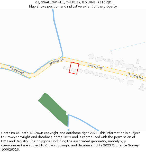 61, SWALLOW HILL, THURLBY, BOURNE, PE10 0JD: Location map and indicative extent of plot