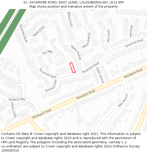 61, SYCAMORE ROAD, EAST LEAKE, LOUGHBOROUGH, LE12 6PP: Location map and indicative extent of plot