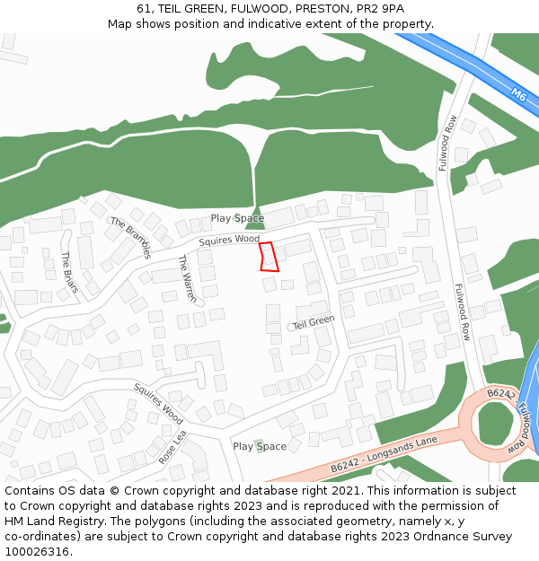 61, TEIL GREEN, FULWOOD, PRESTON, PR2 9PA: Location map and indicative extent of plot