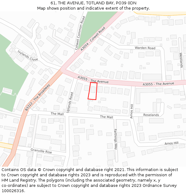 61, THE AVENUE, TOTLAND BAY, PO39 0DN: Location map and indicative extent of plot