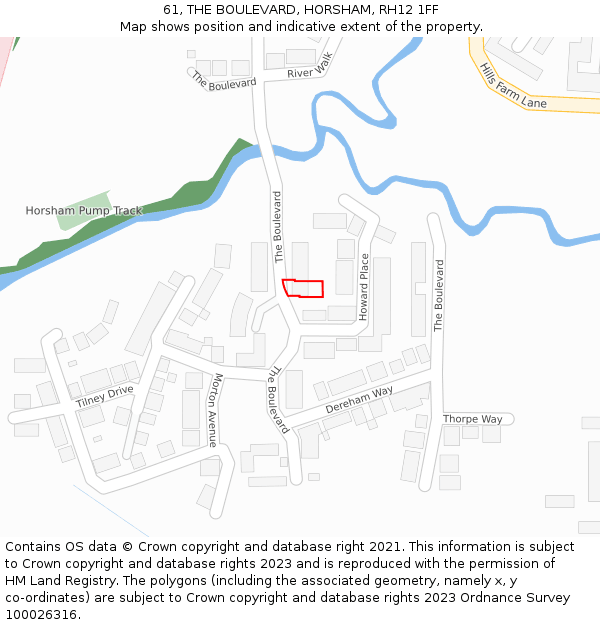 61, THE BOULEVARD, HORSHAM, RH12 1FF: Location map and indicative extent of plot