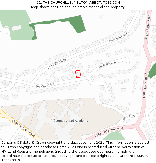 61, THE CHURCHILLS, NEWTON ABBOT, TQ12 1QN: Location map and indicative extent of plot