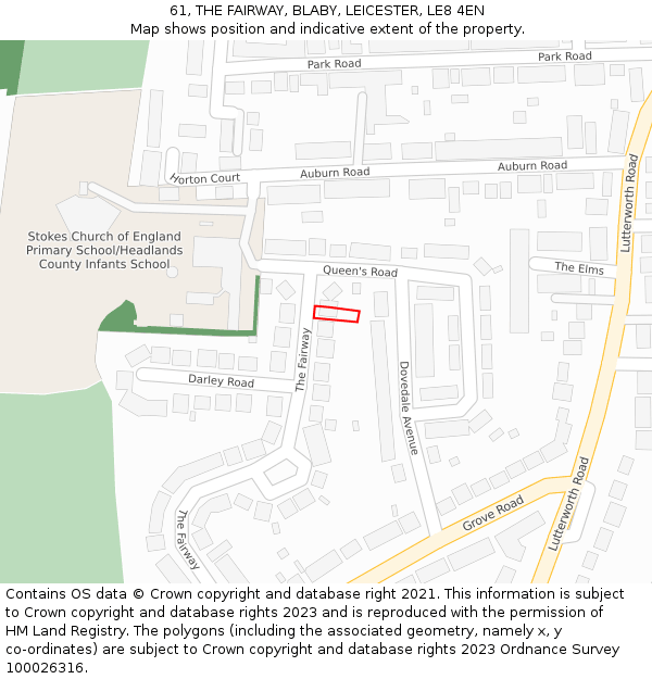 61, THE FAIRWAY, BLABY, LEICESTER, LE8 4EN: Location map and indicative extent of plot