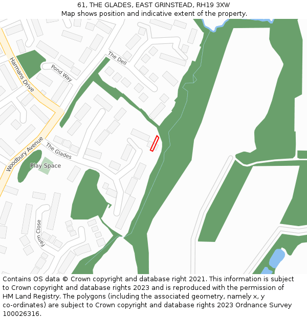 61, THE GLADES, EAST GRINSTEAD, RH19 3XW: Location map and indicative extent of plot
