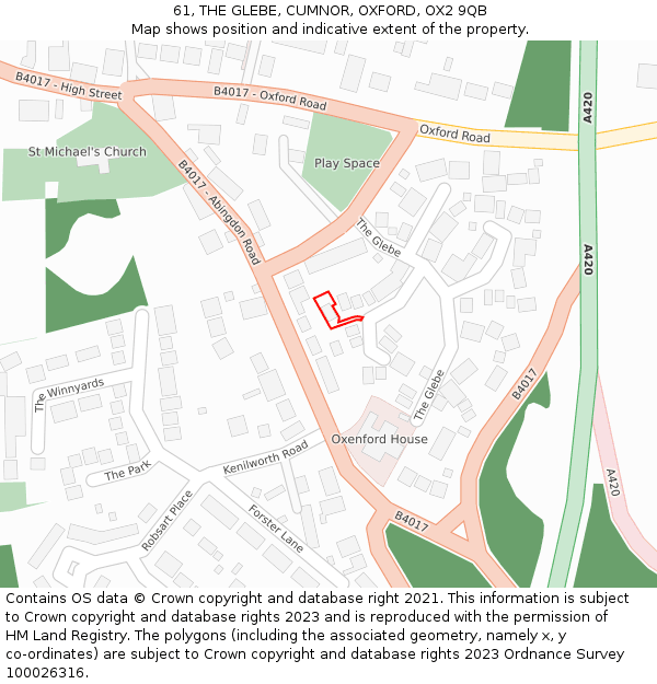 61, THE GLEBE, CUMNOR, OXFORD, OX2 9QB: Location map and indicative extent of plot