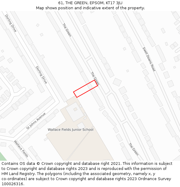 61, THE GREEN, EPSOM, KT17 3JU: Location map and indicative extent of plot