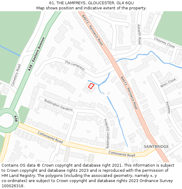 61, THE LAMPREYS, GLOUCESTER, GL4 6QU: Location map and indicative extent of plot