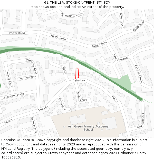 61, THE LEA, STOKE-ON-TRENT, ST4 8DY: Location map and indicative extent of plot