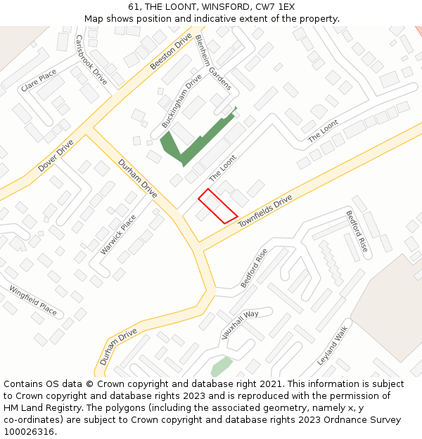 61, THE LOONT, WINSFORD, CW7 1EX: Location map and indicative extent of plot