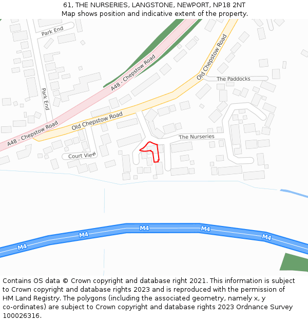 61, THE NURSERIES, LANGSTONE, NEWPORT, NP18 2NT: Location map and indicative extent of plot